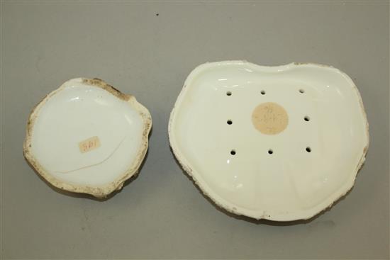 Two Staffordshire porcelain two section pastille burners, c.1835, 9cm and 12cm